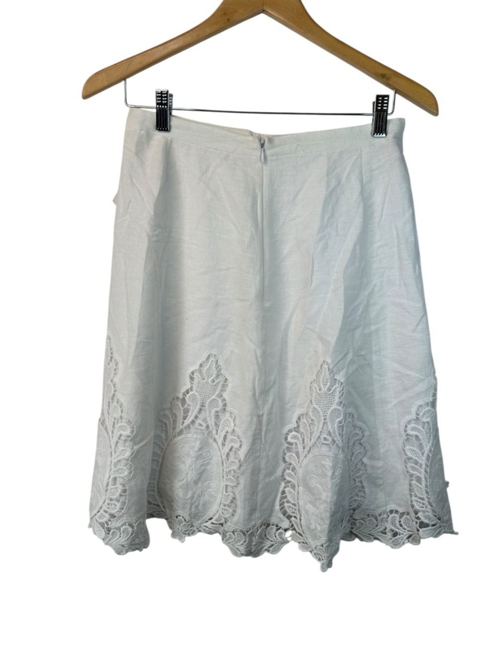 Lucy + Laurel White Linen Lace Trim A Line Skirt Lined Cottagecore 6 - Picture 5 of 15